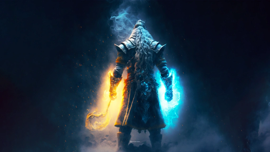 Digital Art - Viking God - with fire weapon and ice magic - in Fire and Ice Saga. Episode 2